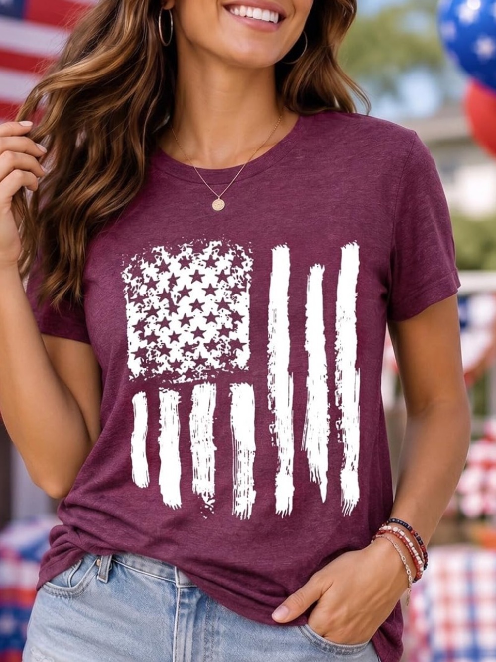 Woman’s Patriotic Shirt TShirt Graphic Tees Casual Short Sleeve Tee Top XL